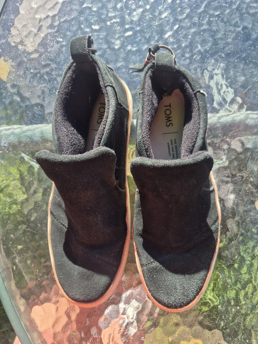 TOMS Black Ankle Booties with Orange Trim
